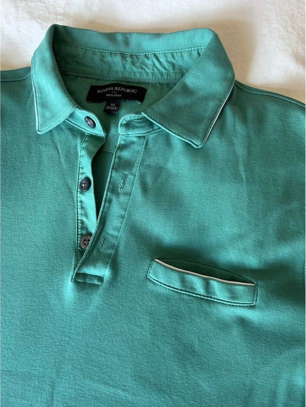 Men's Medium Banana Republic Polo Shirt Green Short Sleeve Pocket Dress Polo